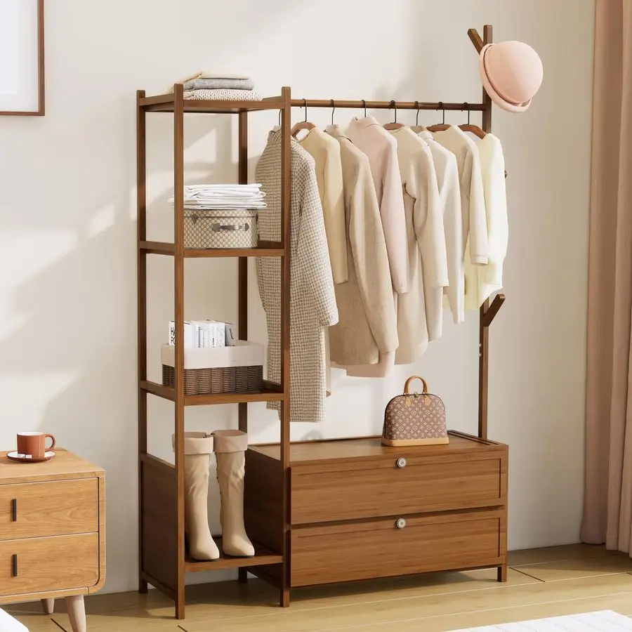 

Upgraded Hanging Rack Clothing Rack with Drawers,39.37inch Solid Thickened Clothes Racks with Shelves,27.6inch Width Closet wit