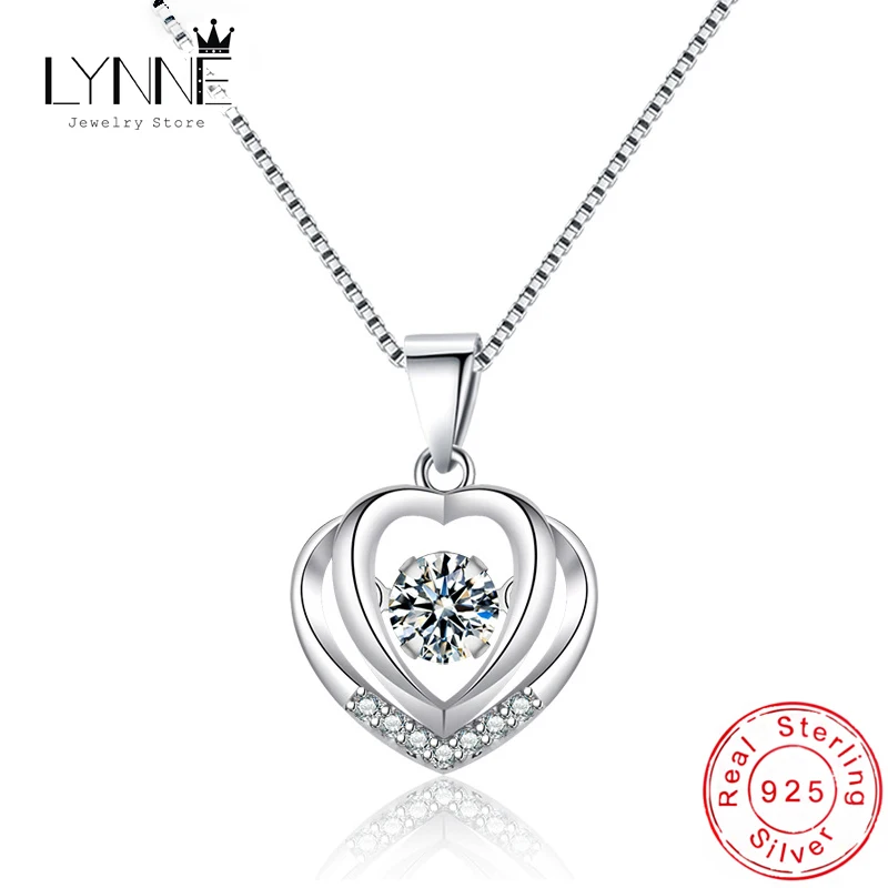 New Fine Heart Pendant Necklaces 925 Sterling Silver Women Jewelry Fashion Rotatable Will Dance Rhinestone Choker Birthday Gift