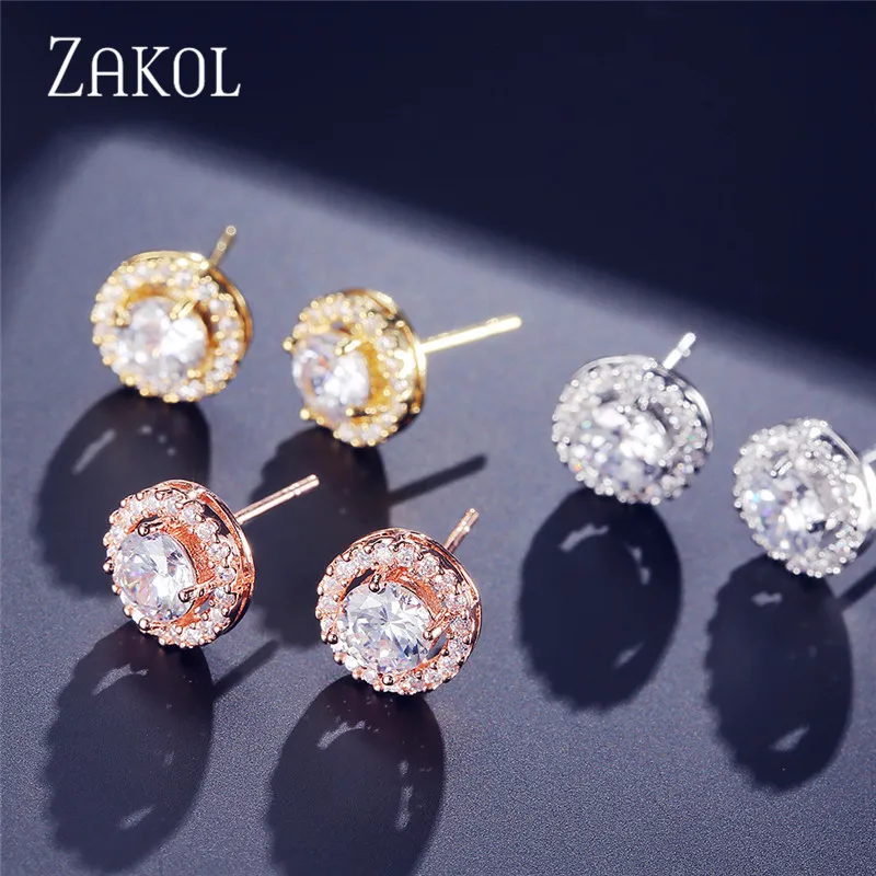 ZAKOL Nigerian Round Cubic Zirconia Wedding Jewelry Sets for Women Classic Micro Inlay Crystal Bridal Earrings Necklace Set