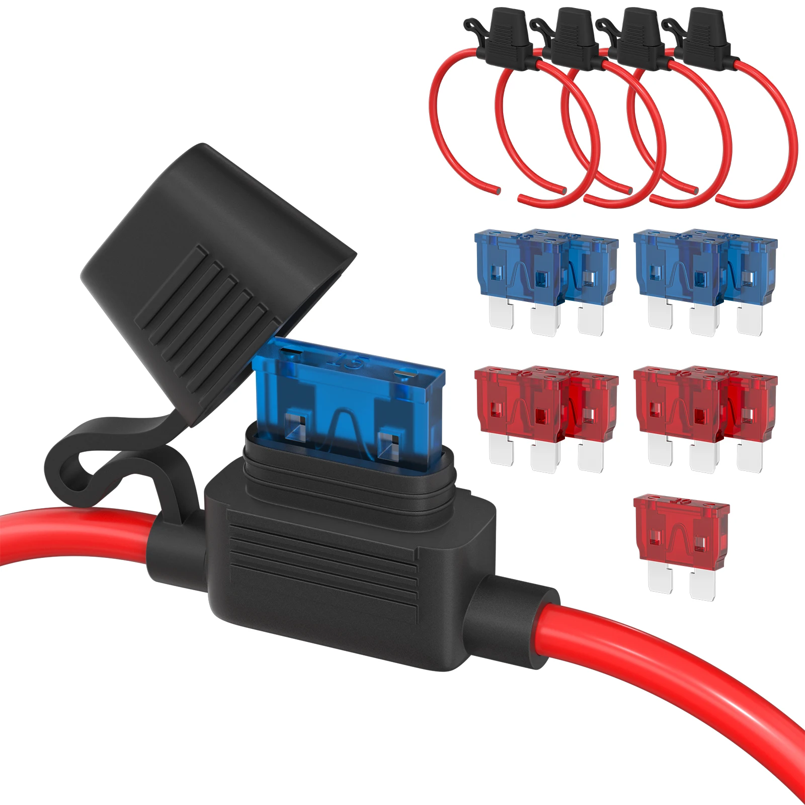 DaierTek 5 SZTUK 18 Gauge Uchwyt bezpiecznika 12V do ATC/ATO Bezpiecznik liniowy Uchwyt bezpiecznika 12V z przewodami 18 AWG z bezpiecznikiem samochodowym 10A 15A