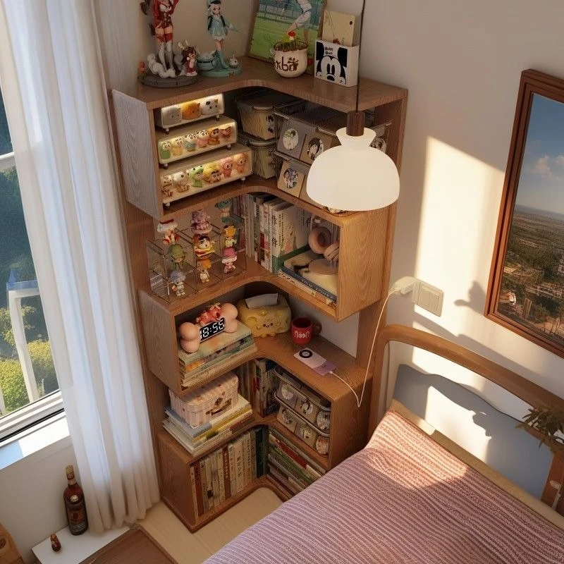 

Bedroom corner bookshelf bedside locker against the wall corner multi-layer floor corner does not occupy an area storage book