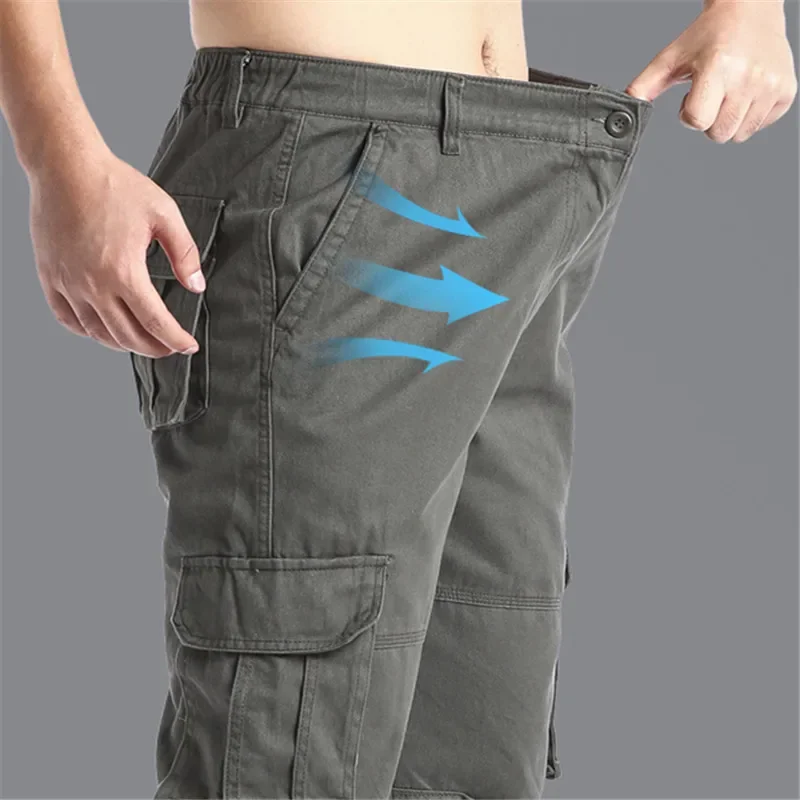 

Autumn Tactical Pants Men Large Pocket Loose Overalls Outdoor Sports Jogging Elastic Waist Cotton Casual Workwear Cargo Pants