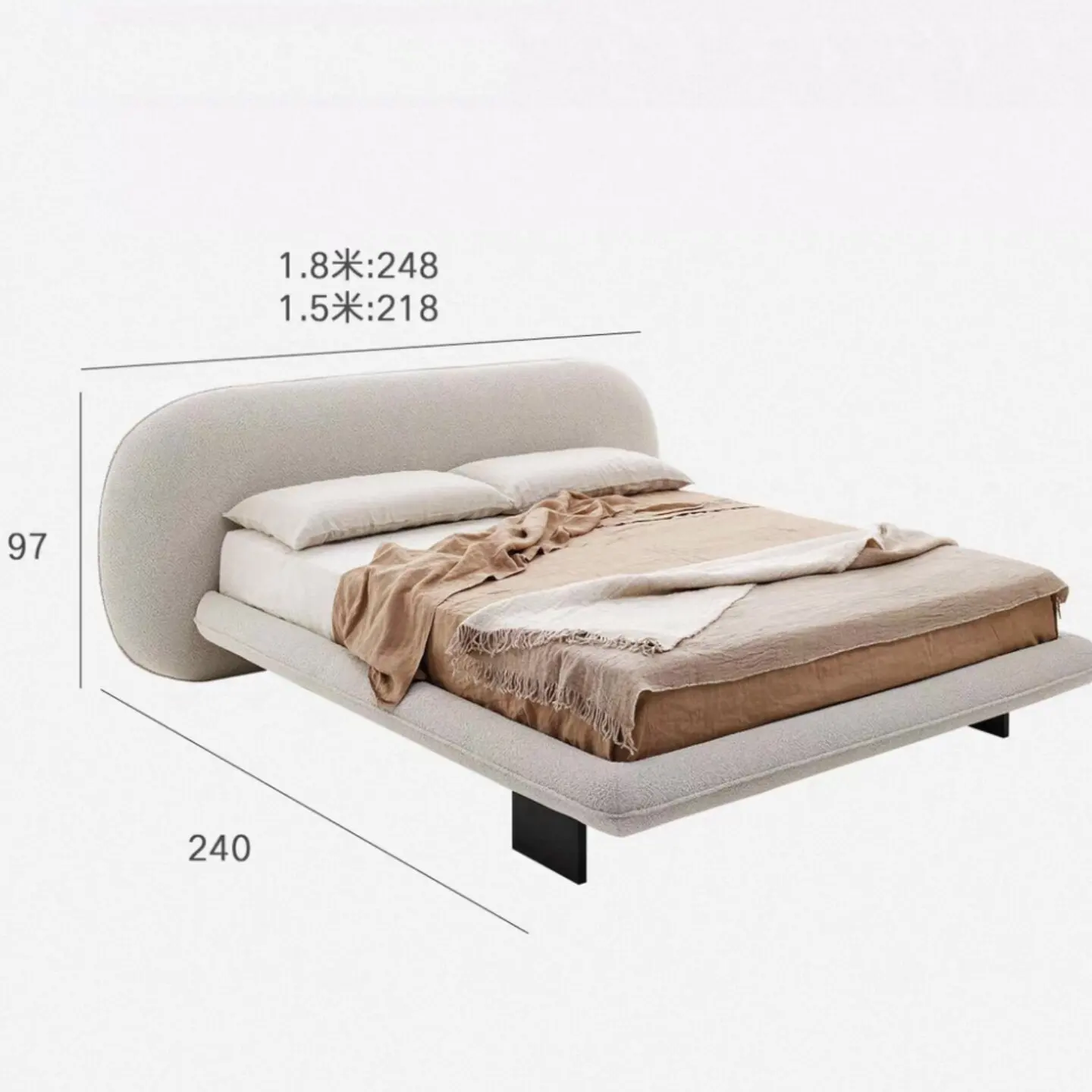Vintage style double bed widescreen half moon design lamb wool upholstered without bed frame view 6
