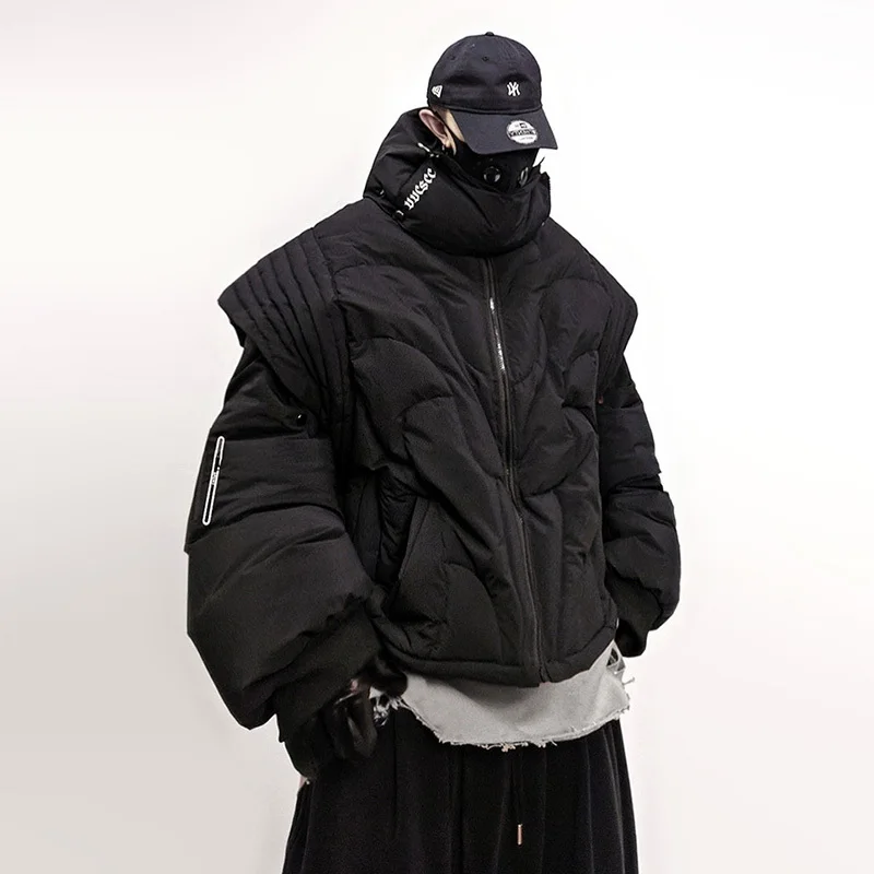 LUZHEN 2025 Winter Stylish Hip-Hop Streetwear Loose Stand Collar Padded Coat Men's Original Splicing Sleeve Parka Jacket JY5278
