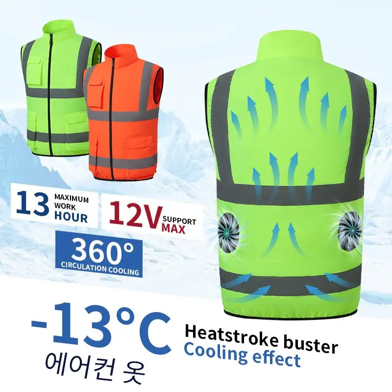 クールベスト夏冷却ファンチョッキ反射ストライプ作業服-5v-usb-充電コンディショニング服屋外釣りベスト