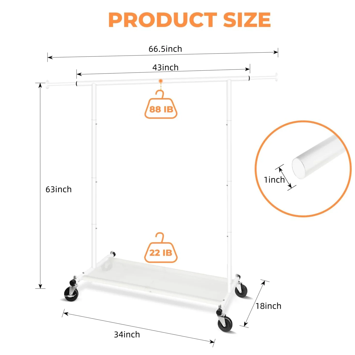 Sand White Single Pole Storage Supplies Independent Metal Load-Bearing Clothing Rack with Mesh