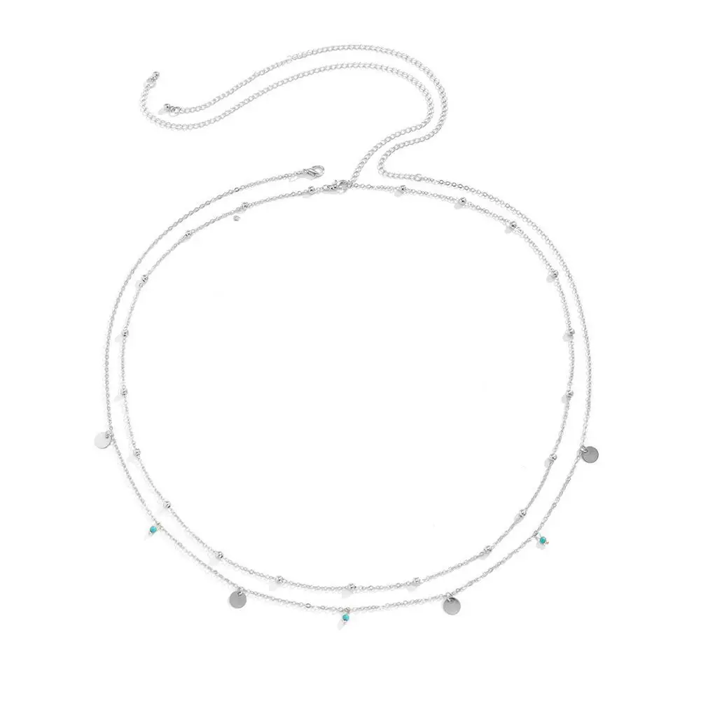 1pcs Fashionable Inlaid Colorful Rhinestone Double-layer Versatile Waist Chain Women's Sexy Geometric Body Chain Waist Chain