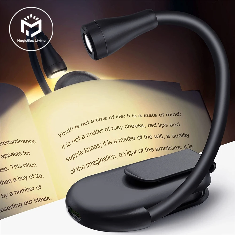 USB Recarregável Mini Livro Luz 3 Temperaturas Cor Regulável Luz de Leitura Clipe no Livro Lâmpada Portátil LED Noverty Night Light