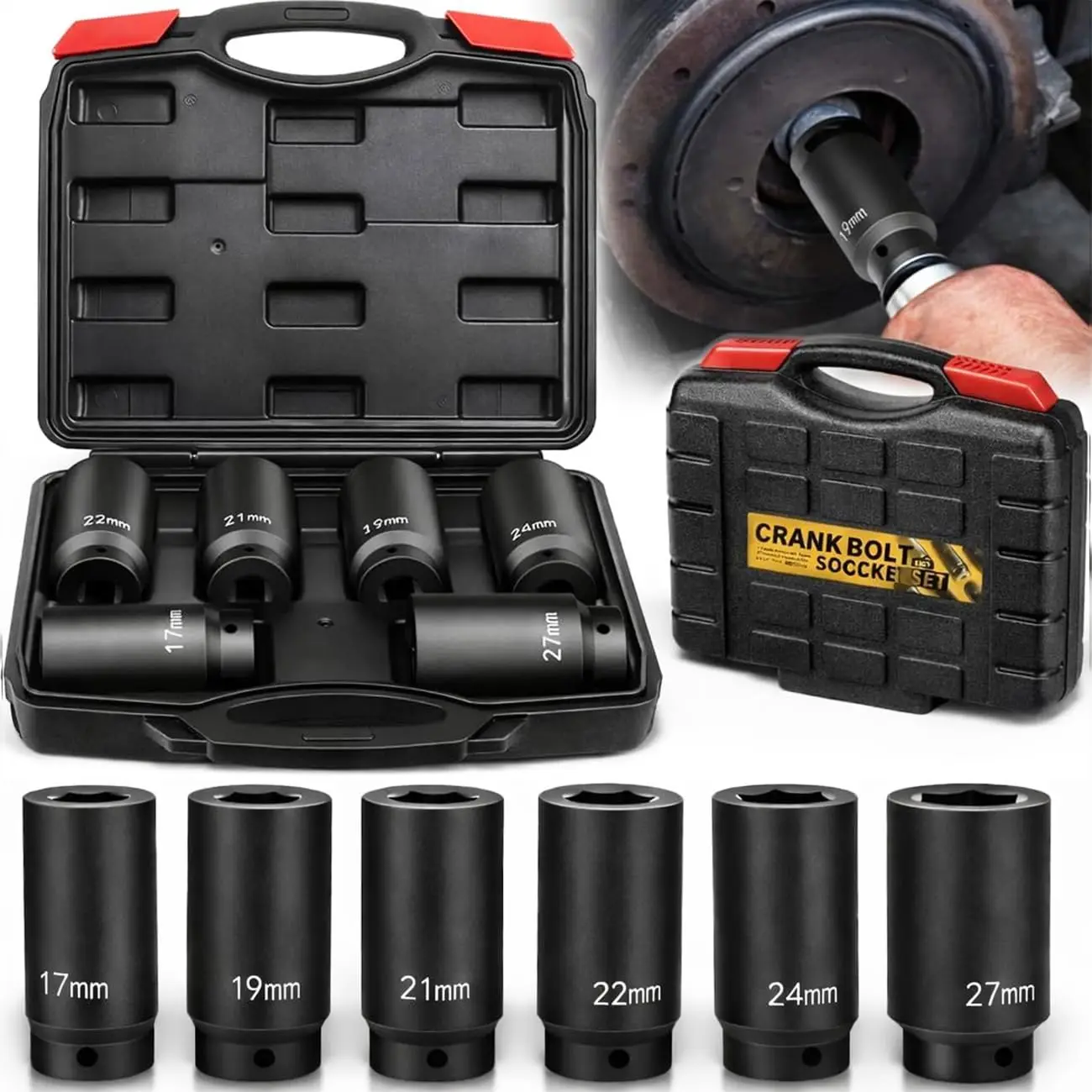 1/2'' Drive Weighted Crank Bolt Socket Set 6-Piece Harmonic Balancer Deep Impact Sockets with 3X Power for Stubborn Bolts