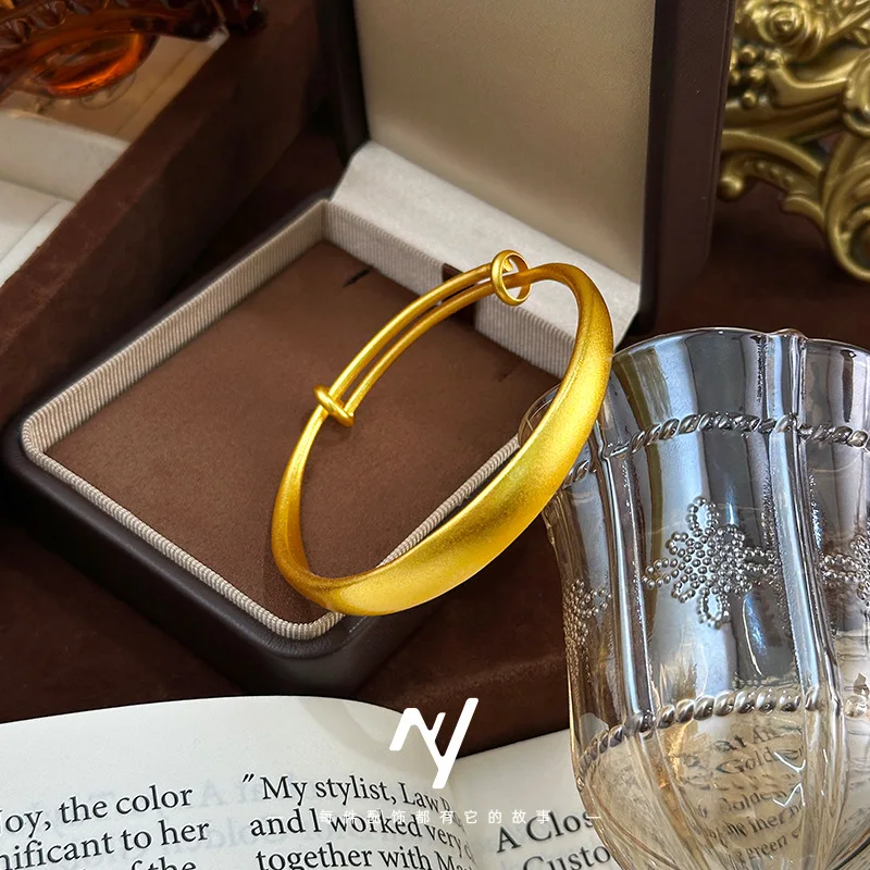 9999 gold best-selling high-color-retention 10mm push-pull sandblasted bracelet for women, suitable as a gift.