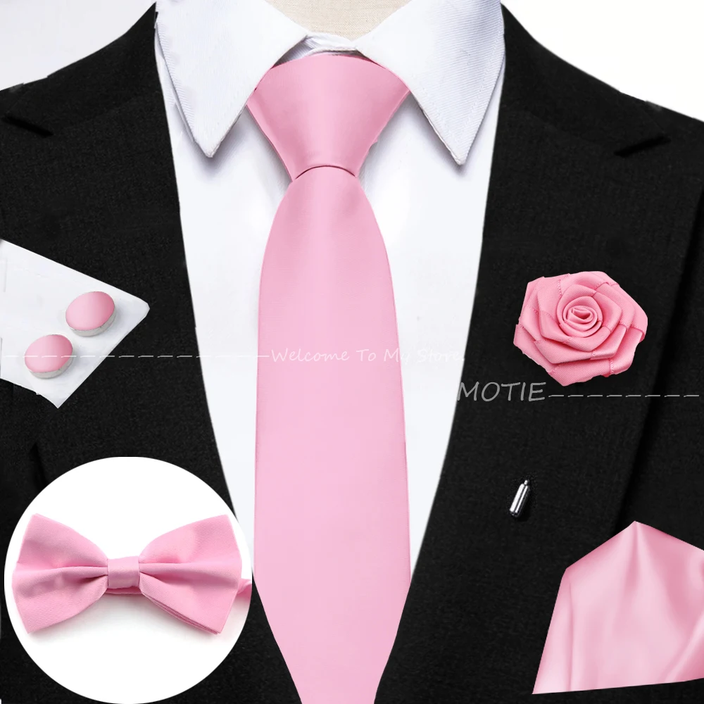 Hot Sale Burgundy Pink Necktie Set Include Polyester Bowtie Cufflink Floral Brooch For Groom Suit Wedding Cravat Shirt Accessory