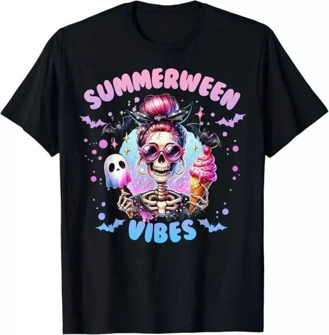 SummerweenVibes Skeleton Ice Cream Summer Vacation Funny T-Shirt