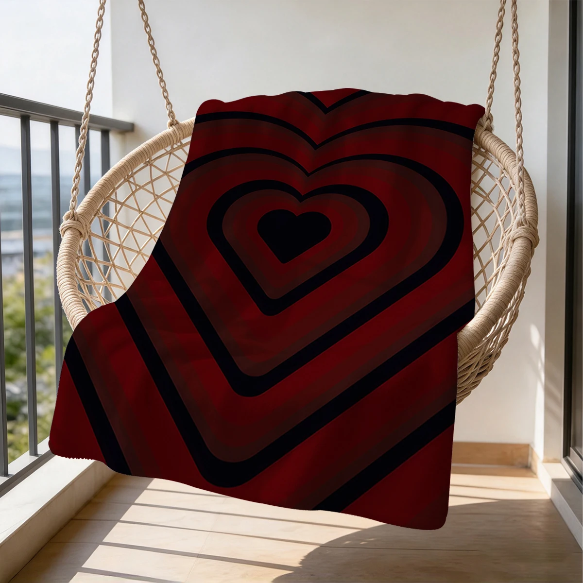 Burgundy Black Heart Tunnel Flannel Blanket Warm Soft Halloween Christmas Couch Warm Cozy Decorative Decor Gift for All Season