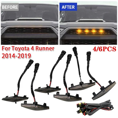 Luces de circulación de rejilla delantera de coche, accesorio con lente ahumada de 4/6 piezas, con arnés para Toyota 4 runner 2014-2019