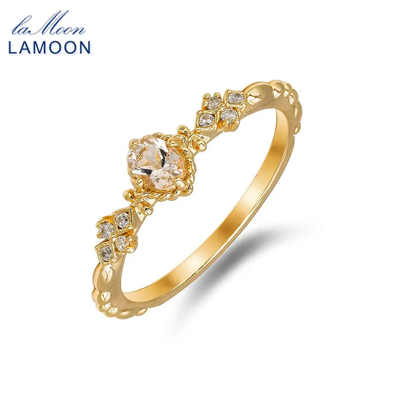 LAMOON Wedding Engagement Ring For Women Natural Light Pink Morganite Gemstone Ring 925 Sterling Silver Light Gold Color Jewelry