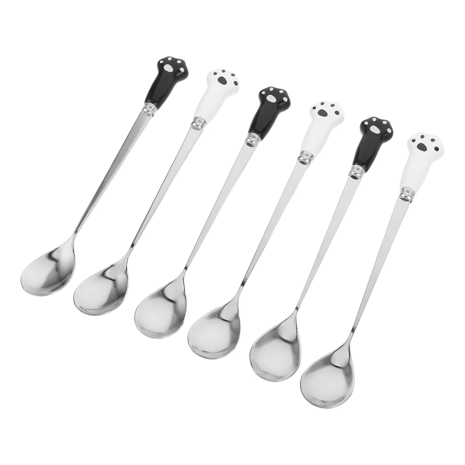 

6Pcs Cat Paw Coffee Stirring Spoon Stainless Steel Ceramic Handle Long Handle Mixing Spoon Tea Coffee Ice Cream Dessert