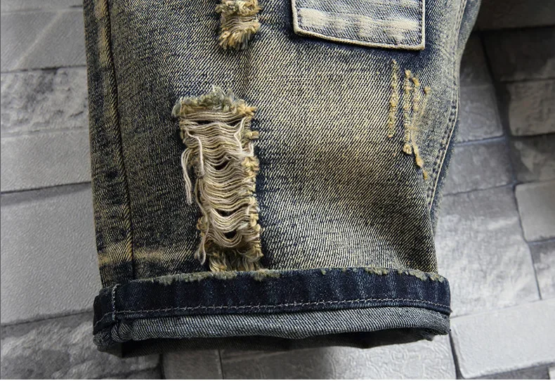 Wysokiej jakości męskie letnie spodenki jeansowe z dziurami Dżinsy męskie Proste spodenki retro Dżinsy męskie Kowbojskie spodenki do kolan Rozmiar 40. — zdjęcie 5