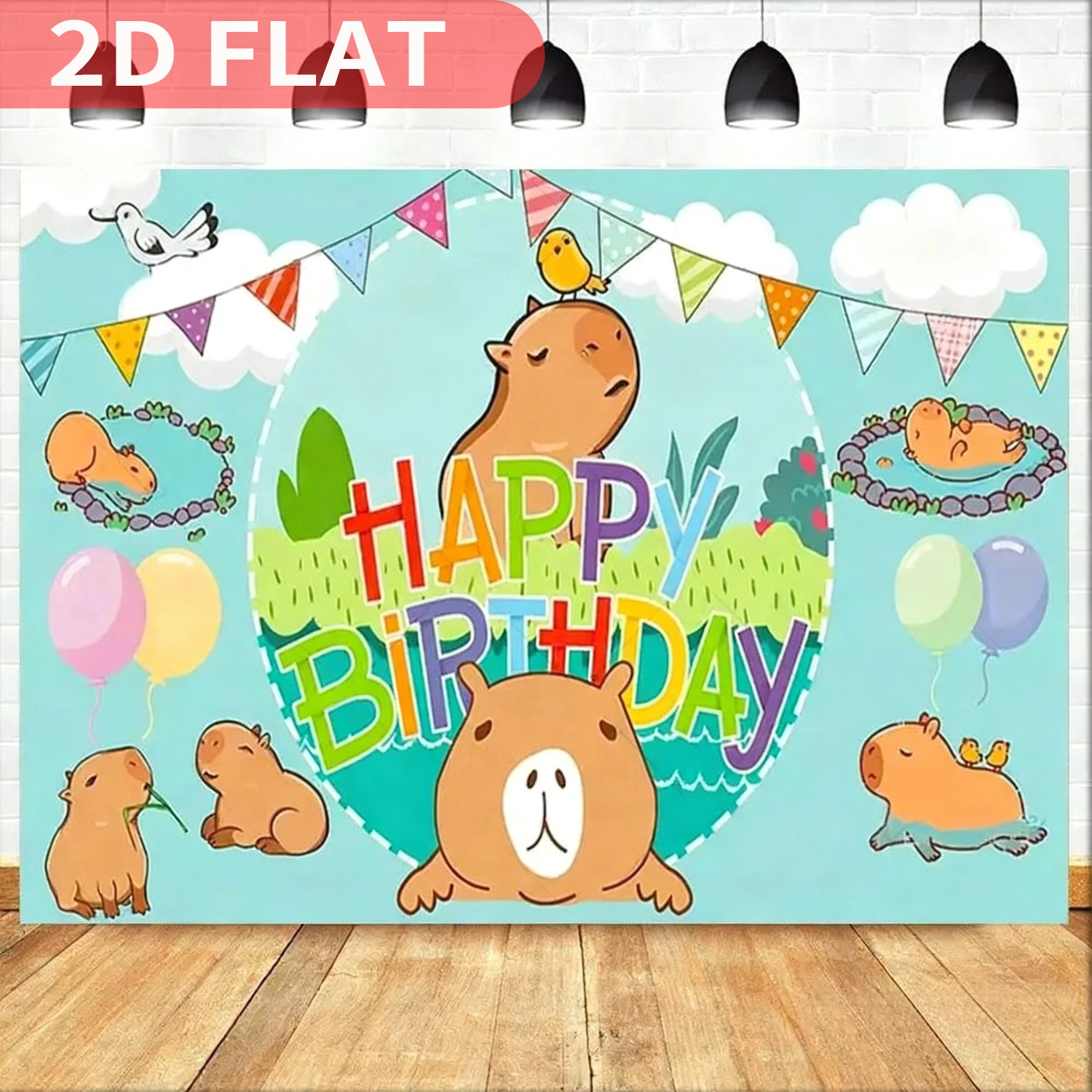 1pc Cute Capybara Animal Theme Birthday Party Flag Decoration, Durable Polyester Photography Backdrop with "Happy Birthday" Text
