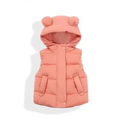 Girl's Waistcoat Spring and Autumn Outer Wear Western Style 2024 New Winter Clothes Thick Hooded Vest