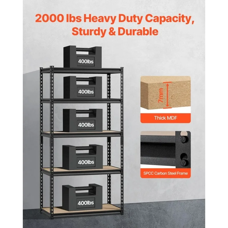 

【From China】 5 Tier Metal Garage Shelf Units 400lbs Per Shelf with Height Adjustable Storage Shelving for Warehouse Workshop Of