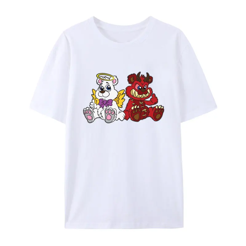 Angel ANd Devil Cartoon Bear Cotton T Shirt Classic Goth Anime Breathable Gift Streetwear Cute Women Unique Aesthetic Tops