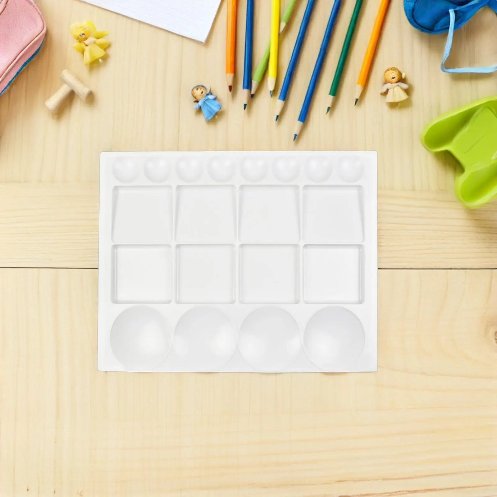 4Pcs Artist Paint Palette Tray Rectangular Watercolor Mixing Tray with Compartments Large Surface Washable Reusable Plastic