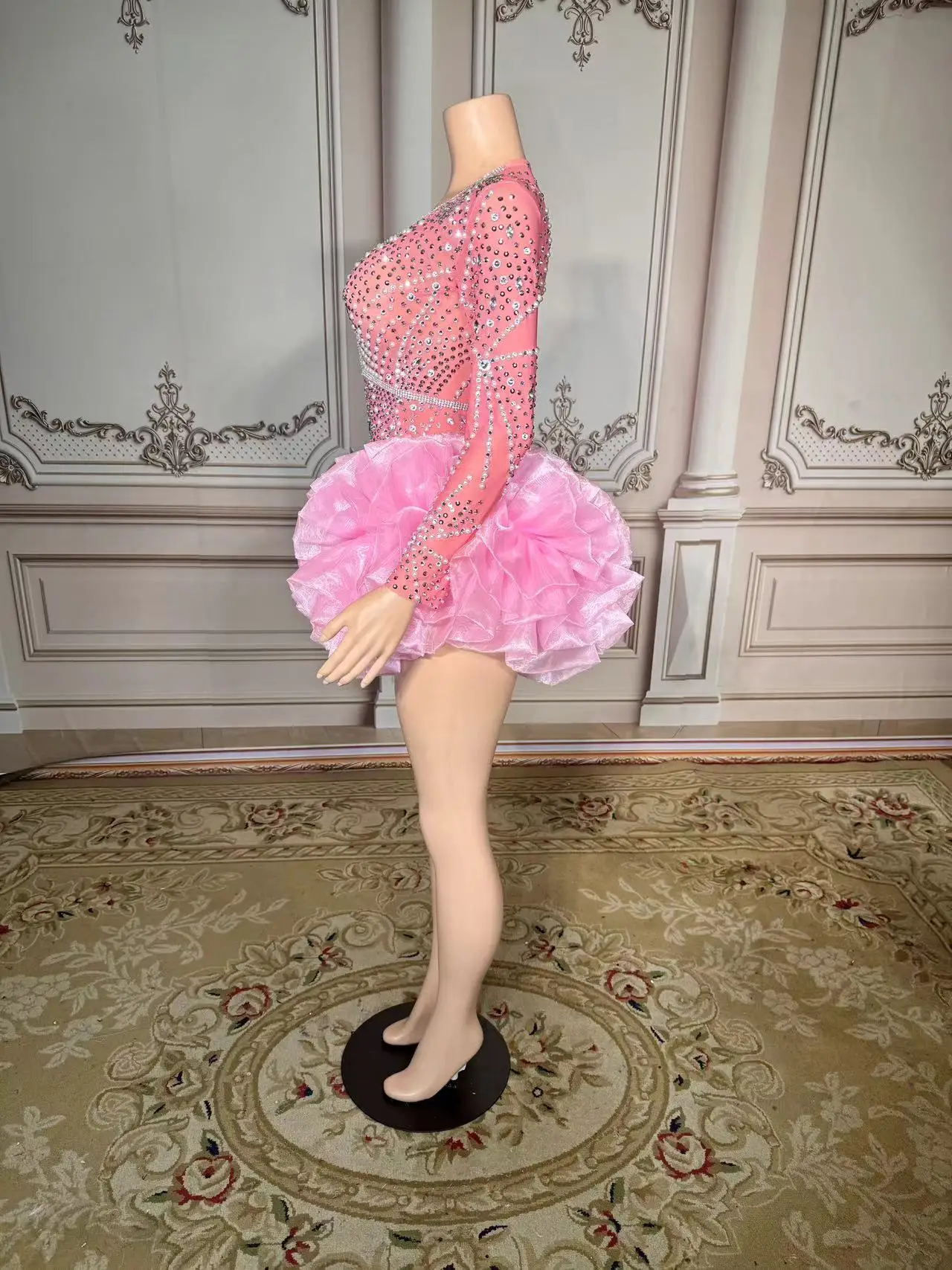 Multi-color Rhinestone Chain Slit Mini Dress Women Evening Party Birthday Prom Sexy Fashion Short Outfit Singer Dance Stage Wear