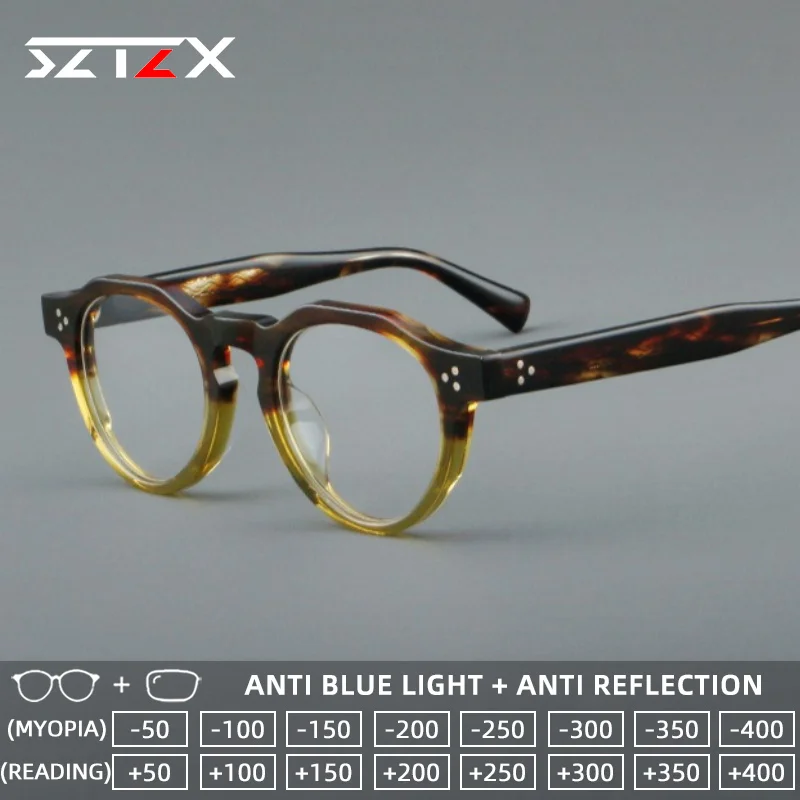 SZTZX Currents Comfortable Blue Light Blocking Myopia Glasses Luxury Durable Acetate Progressive Prescription Reading Glasses