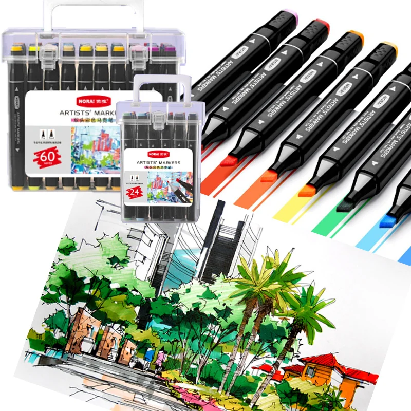 12/24/36/48/60 Color Oily Double-head Marker Set Stackable Color Durable for Student Hand-painted Graffiti Cartoon Art Design