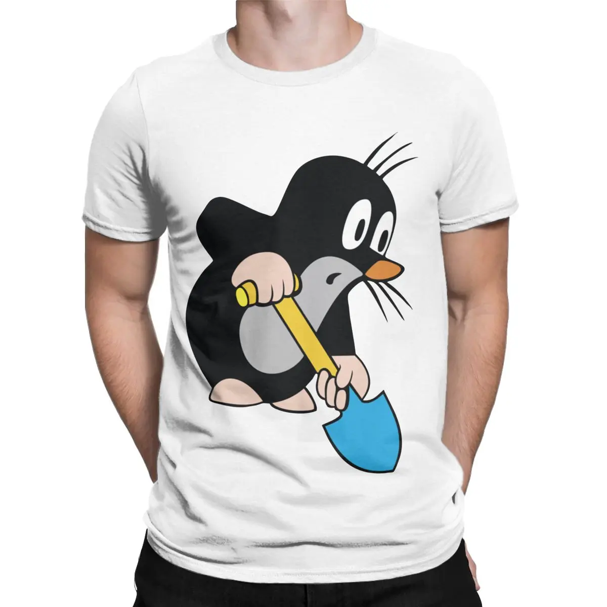 Mole Digging T Shirt for Men Cotton Vintage T-Shirts Krtek Little Maulwurf Cute Cartoon Tees Short Sleeve Clothes Graphic