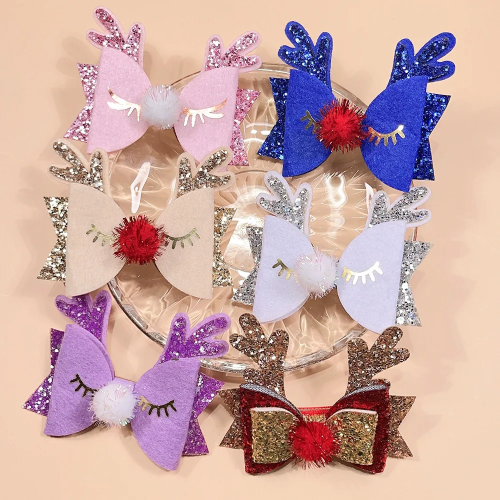 1 Piece Girl Infant Hair Accessories Antler Christmas Hairpins Glitter Edge Clip Glitter Tiara Headwear Toddlers