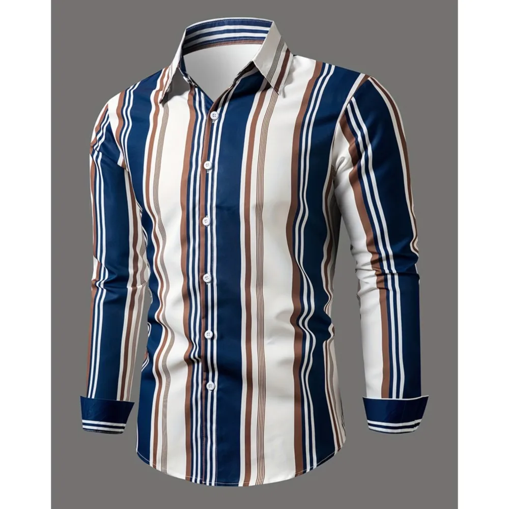 New Casual Striped Design Shirt Summer Men's Long Sleeve Shirt Lapel Men's Fashion Casual Button Down Shirt Long Sleeve Career