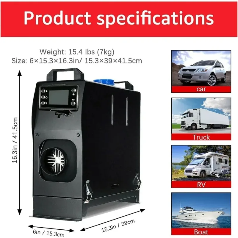 8KW  Air Heater 12V, Low Noise Parking Heater, All-in-One Portable  Heater with Remote Control and LCD for Car, Bus,