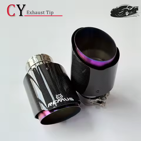 1Piece Car Remus Glossy Carbon Exhaust Tail End Straight Flange Universal Purple Stainless Steel Muffler Pipe Accessory