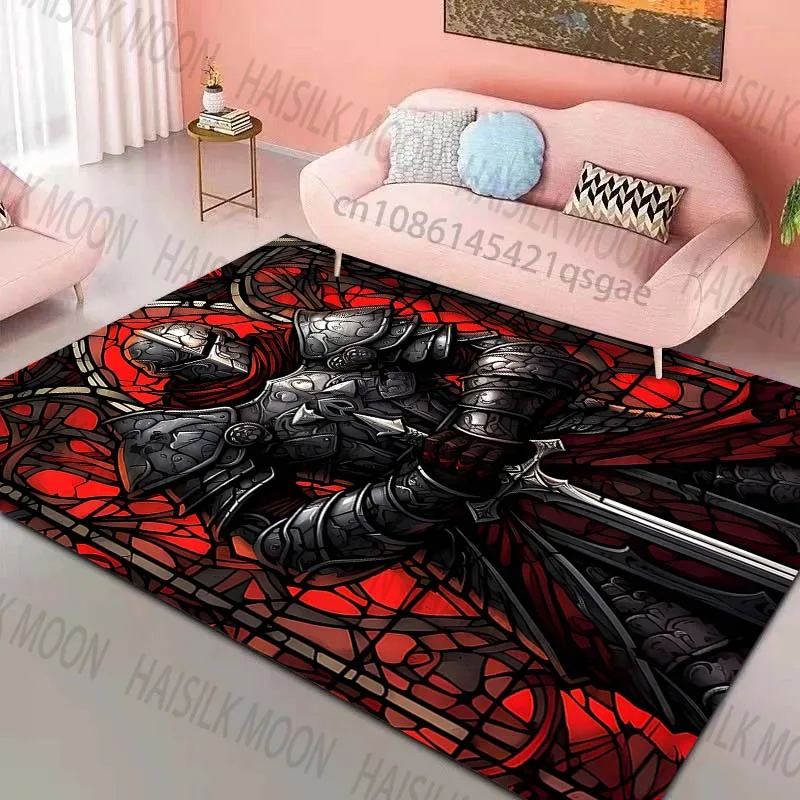 Knight armor with red background Pattern Rug Carpets for Bedroom Living Room Sofa Mat Creative Door Mat Cloakroom Home Decor