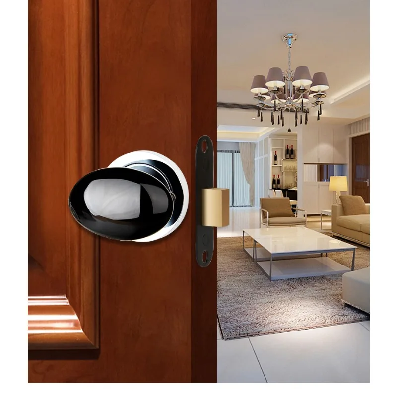Black Ceramic Handle Keyless Silent Double-sided Door Lock Zinc Alloy Chrome Plated Base Ball Lock Bedroom Invisible Door Lock