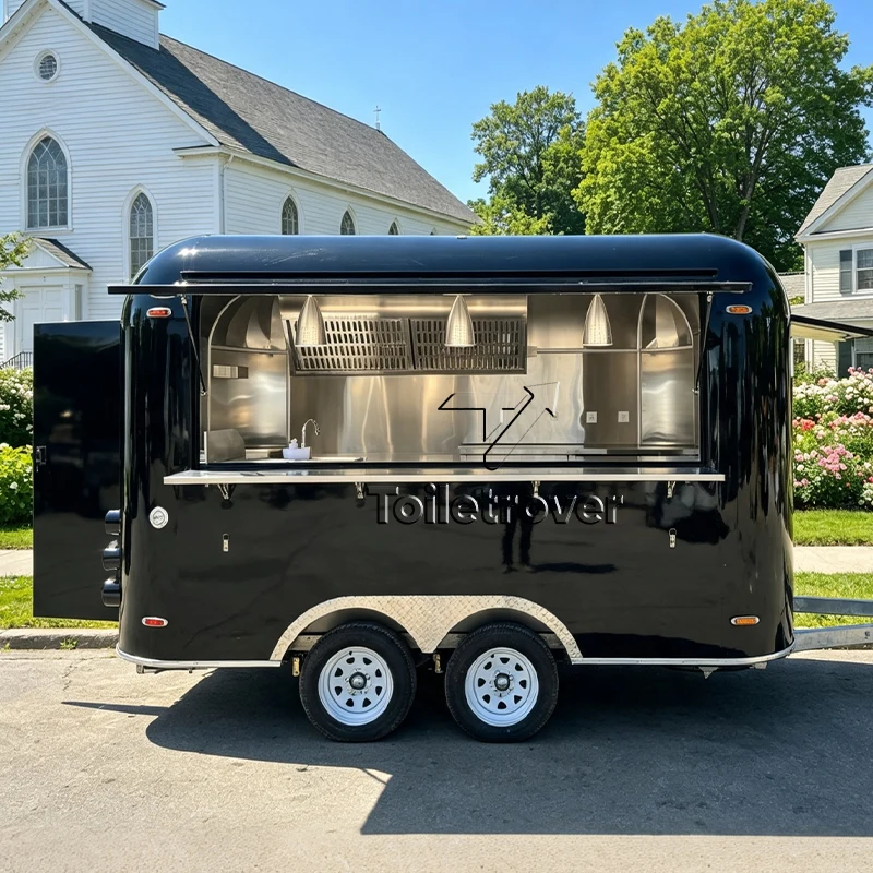 Outdoor Towable Restaurant Food Trailer French Fries Fast Food Truck Tacos Hot Dog Mobile Black Food Trailer with DOT