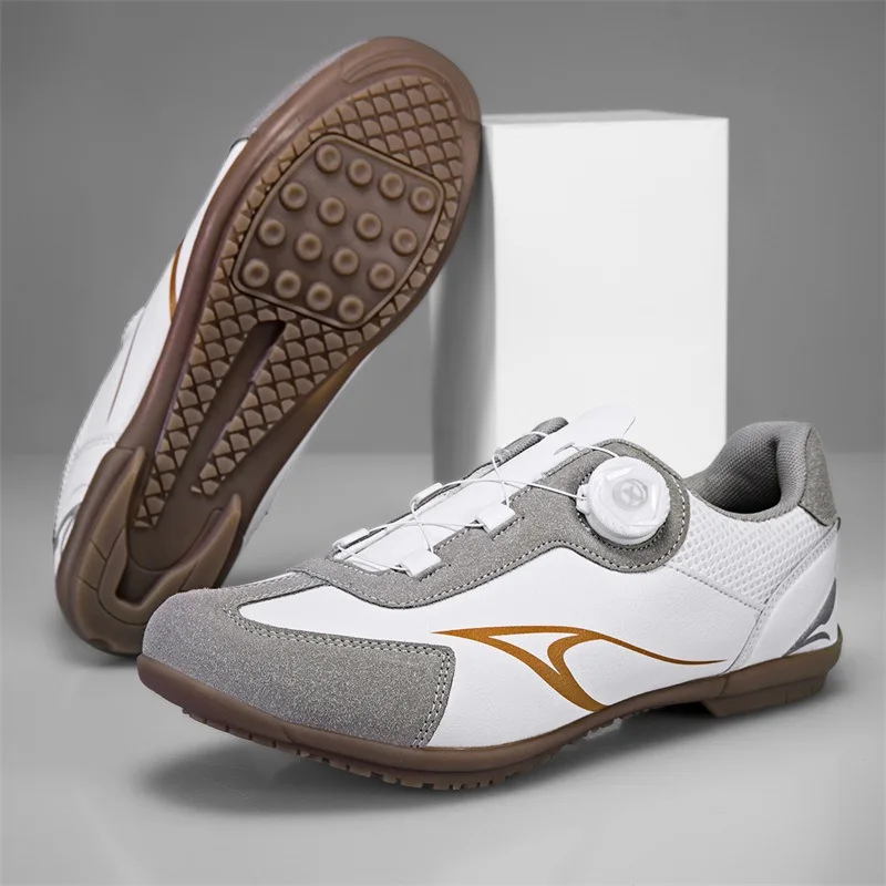 2026 Men Women Leather Cycling Shoes German Trainer Style Non-Lock Road Bike Shoes Breathable Anti-Slip Flat Pedal Soft Sneakers