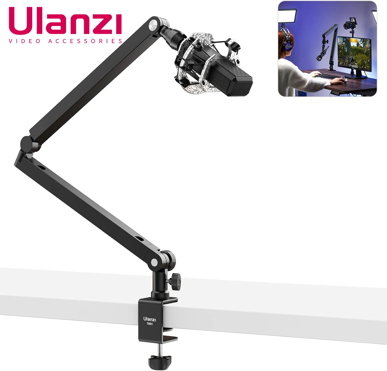 

Ulanzi TM01 New Microphone Stand Adjustable Scissor Arm Stands for Mic USB Condenser Microphone Recording Heavy Suspension Boom