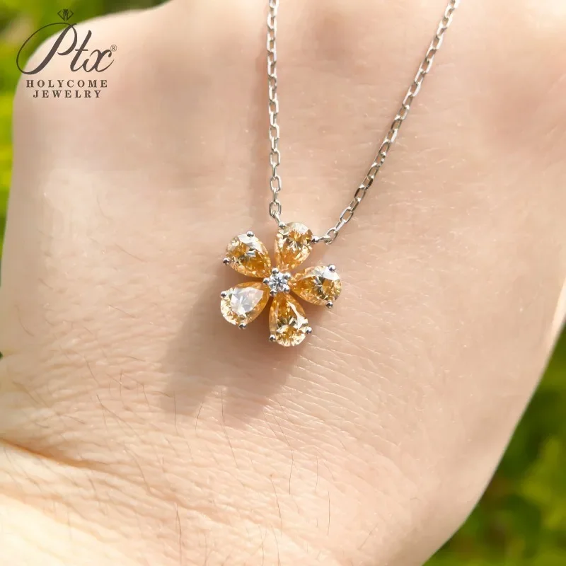 Halskette mit Fünfblättrigem Blumen-Anhänger, Moissanit-Diamant, 925 Sterling Silber Kette, Schmuck für Damen, Hypoallergen, Jubiläumsgeschenk – Detail 19