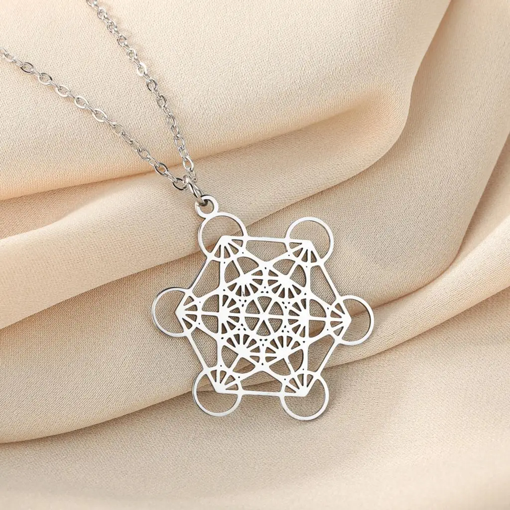 Cxwind Laser Carved Exquisite Fashion Necklace Metatron Necklace - Sacred Geometry Jewelry Metatron Cube Pendant Christmas Gift - view 5