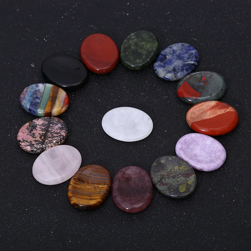 35x45mm Oval Thumb Worry Stone Pocket Palm Gemstone Healing Crystal Chakra Reiki Meditation Treatment Spiritual Minerals Massage