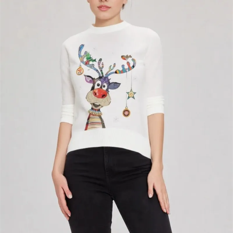 

Women's Autumn Winter Christmas Pattern Sweater Thick Long Sleeve Print Bottom Shirt Fashion Casual Holiday Knitting Lady Tops