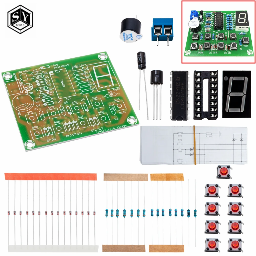 Eight Person Responder Diy Kit 8 Channel Answering Teaching Practice Welding CD4511 8Bit Answer Device Suite Electronic Training