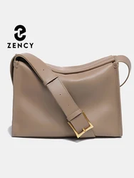 Zency Women Crossbody Messenger Bag Genuine Leather Large Capacity Luxury Designer Vintage Handbag Sac Minimalism Shoulder Bags