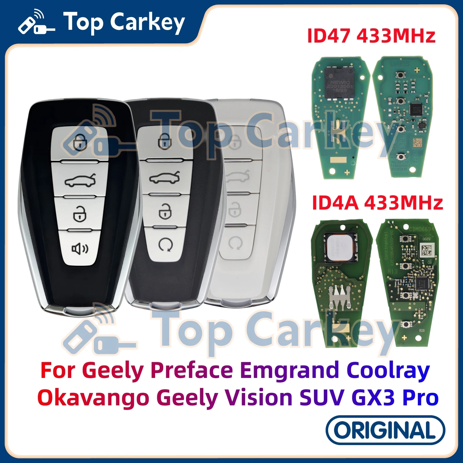 

Оригинальный смарт-ключ TopCarkey без ключа ID4A ID47 чип 433 МГц для Geely Emgrand Coolray Okavango Geely Vision SUV GX3 Pro