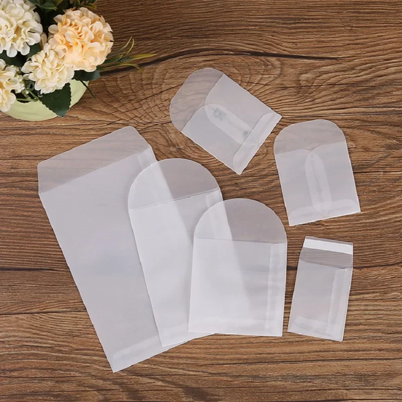 50pcs/lot Translucent Mini Envelope Jewelry Storage Bag for Card Earring Necklace Gift Packaging Bags Wedding Wedding Envelopes