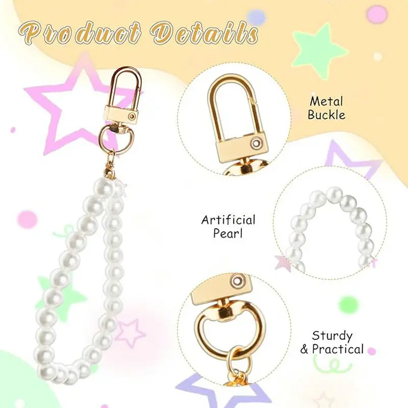 لؤلؤة مطرز المفاتيح الأشرطة اللؤلؤ الاصطناعي سلسلة مفتاح حامل حلقة رئيسية شريط للرسغ ملحق الديكور للنساء الفتيات