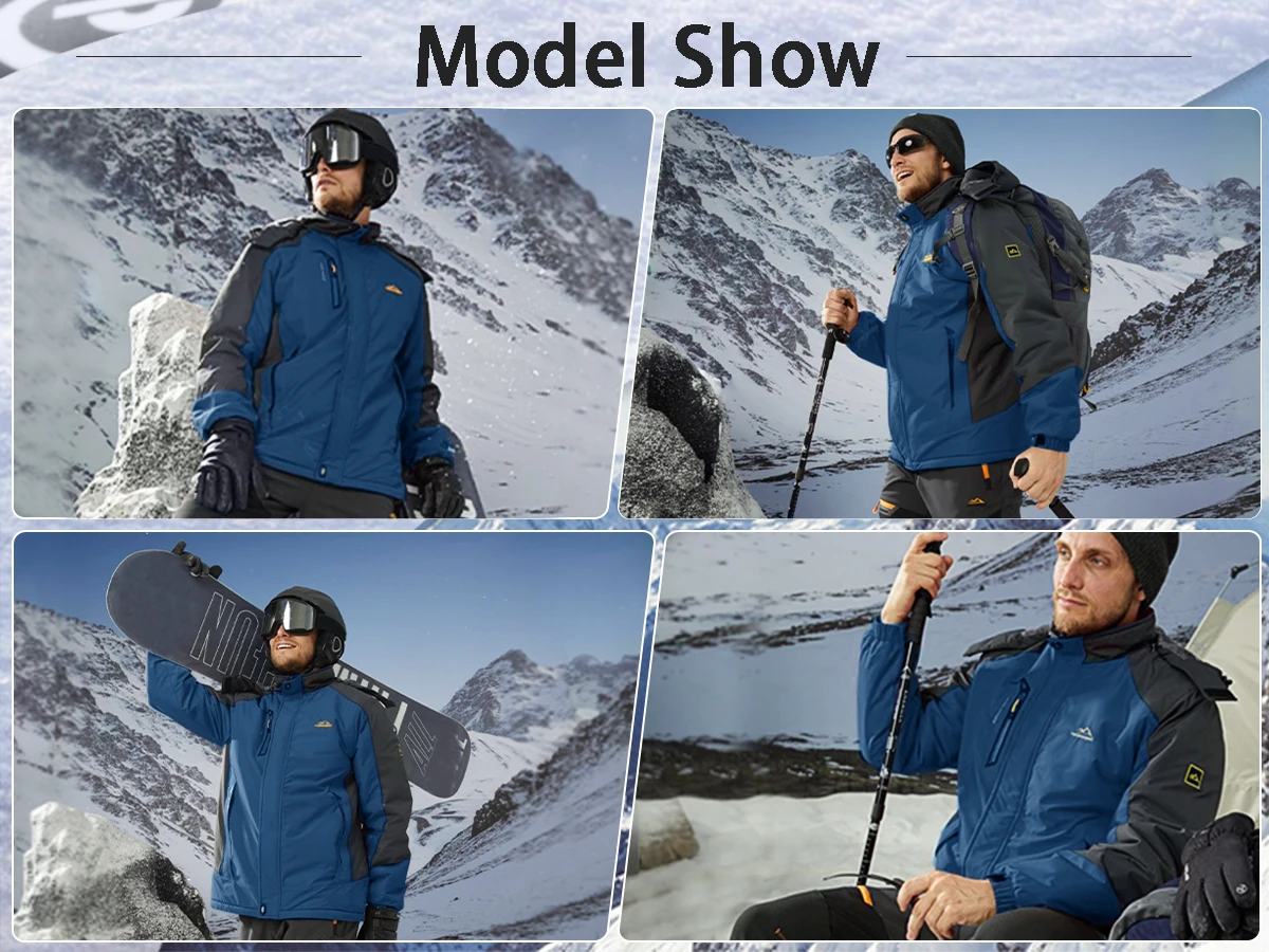 MAGCOMSEN Men's Ski Jacket Winter Warm Wool Parka Warm Thick Coat Windproof Rainproof Snowproof Hiking Men's Snowboard Jacket