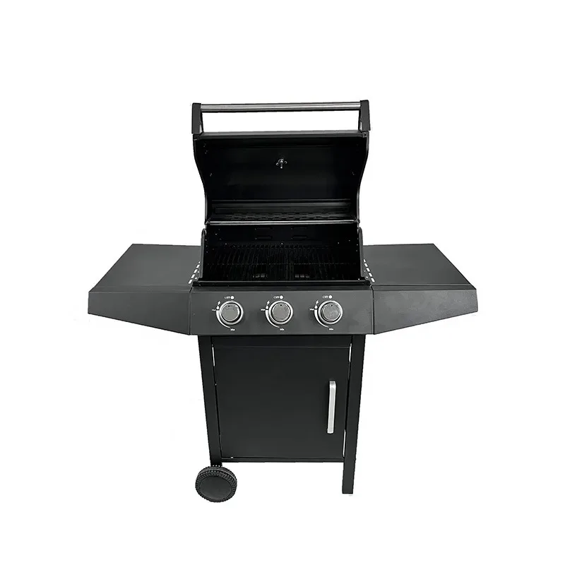 Professional Large Gas Grill for Outdoor BBQ, 4+ Burner Patio Barbecue Grill with Cabinet & Wheels, Smokeless Stainless Steel